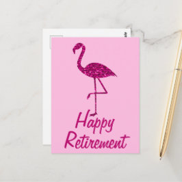 Gelukkige pensionering glinsterende roze flamingo  briefkaart