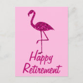 Gelukkige pensionering glinsterende roze flamingo briefkaart (Voorkant)