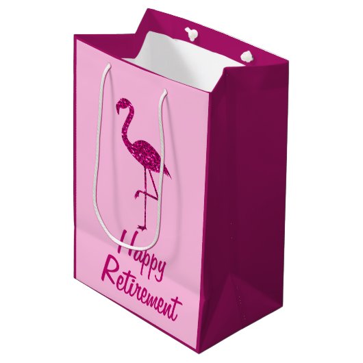 Gelukkige pensionering sparkly roze flamingo Aange Medium Cadeauzakje (Voorkant Gekanteld)