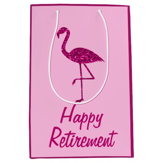 Gelukkige pensionering sparkly roze flamingo Aange Medium Cadeauzakje (Voorkant)