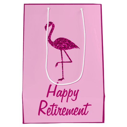 Gelukkige pensionering sparkly roze flamingo Aange Medium Cadeauzakje (Achterkant)