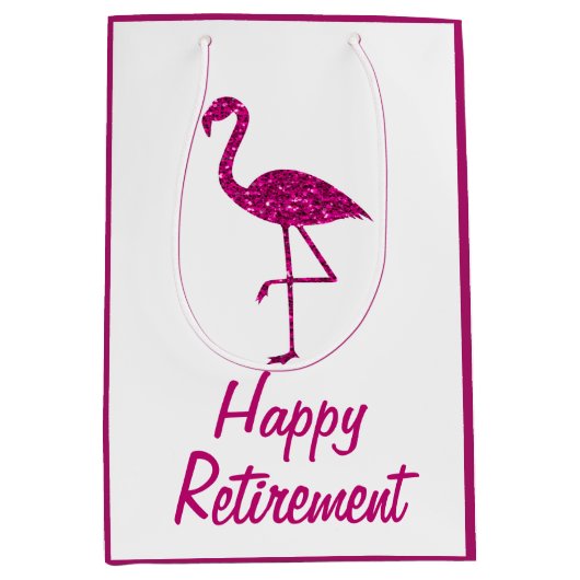 Gelukkige pensionering sparkly roze flamingo Aange Medium Cadeauzakje (Voorkant)