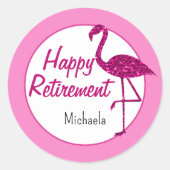Gelukkige pensionering sparkly roze flamingo Aange Ronde Sticker (Voorkant)