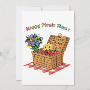 Gelukkige Picknicktijd! Mooie Kawaii Eten & Bloeme Kaart
