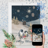 Gelukkige Pinguïn Familie Feestdagenkaart