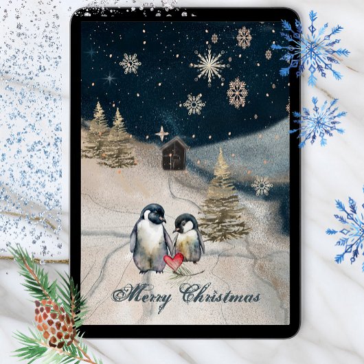 Gelukkige Pinguïn Familie Feestdagenkaart