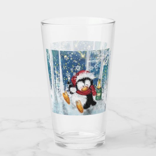 Gelukkige Pinguïn Grappig Kerstglas Glas (Achterkant)