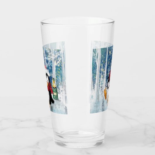Gelukkige Pinguïn Grappig Kerstglas Glas (Links)