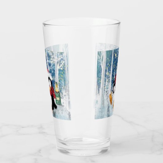 Gelukkige Pinguïn Grappig Kerstglas Glas (Rechts)
