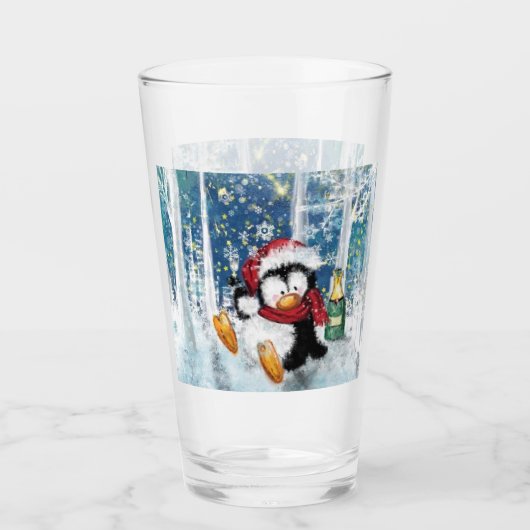 Gelukkige Pinguïn Grappig Kerstglas Glas (Voorkant)