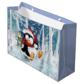 Gelukkige Pinguïn Grappige Kerstcadeautas Groot Cadeauzakje (Voorkant Gekanteld)