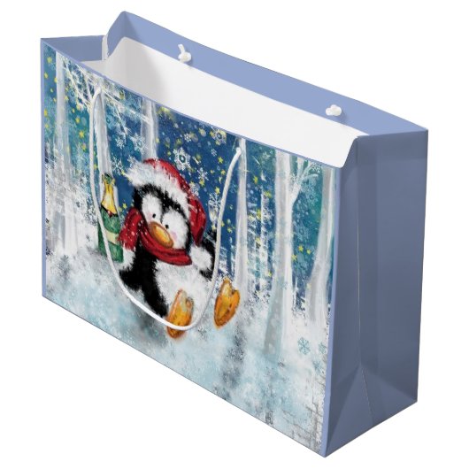 Gelukkige Pinguïn Grappige Kerstcadeautas Groot Cadeauzakje (Voorkant Gekanteld)