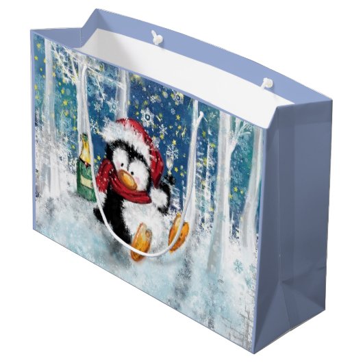 Gelukkige Pinguïn Grappige Kerstcadeautas Groot Cadeauzakje (Achterkant Gekanteld)