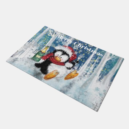 Gelukkige Pinguïn Kerstmis Deurmat (Schuin)