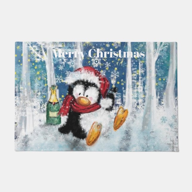 Gelukkige Pinguïn Kerstmis Deurmat (Voorkant)