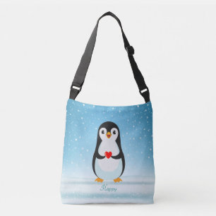 Gelukkige pinguïn met een hart crossbody tas