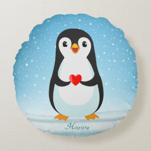 Gelukkige Pinguïn met een Hart Rond Kussen