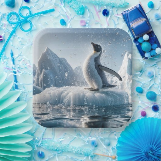 Gelukkige pinguïn op een ijsberg papieren bordje (Feest)