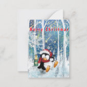 Gelukkige Pinguïn - Prettig Kerstfeest - Proost -  Notitiekaartje (Voorkant)
