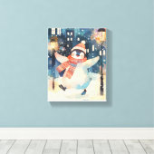 Gelukkige Pinguïn – Winter Watercolor Kinderkamer  Canvas Afdruk (Insitu (Houten vloer))