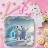 Gelukkige pinguïns dansen papieren bordje (Feest)