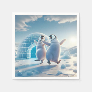 Gelukkige pinguïns dansen servet