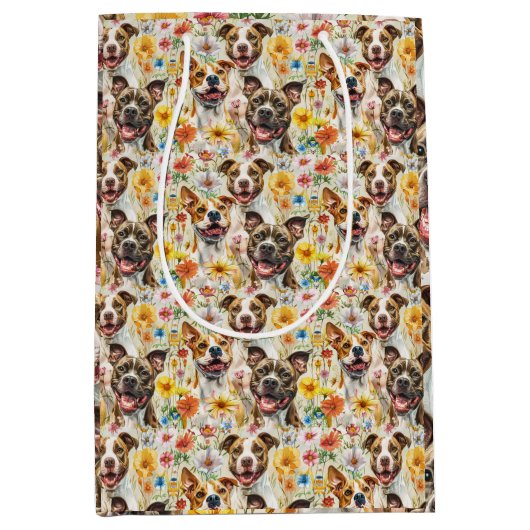 Gelukkige Pitbull honden, pitbulls Medium Cadeauzakje (Voorkant)