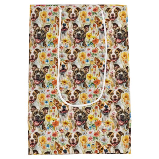 Gelukkige Pitbull honden, pitbulls Medium Cadeauzakje (Achterkant)