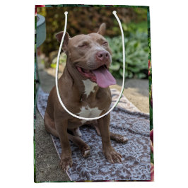 Gelukkige Pitbull met Bloemen Fotografie Medium Cadeauzakje