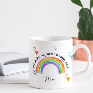 Gelukkige Plaats Regenboog en Kleurrijke Harten Koffiemok