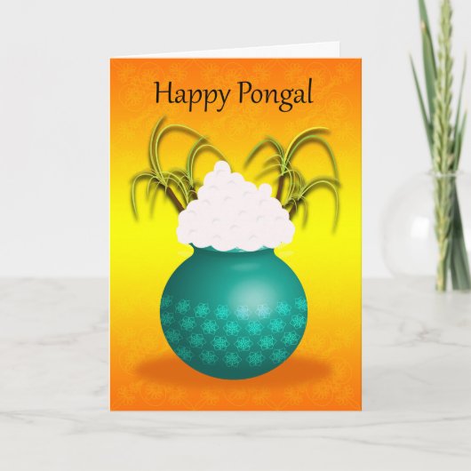 Gelukkige Pongal, met een Pot van Rijst en Plant Kaart (Voorkant)
