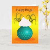 Gelukkige Pongal, met een Pot van Rijst en Plant Kaart (Gele Bloem)