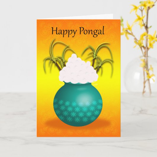 Gelukkige Pongal, met een Pot van Rijst en Plant Kaart (Gele Bloem)