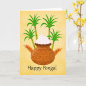 Gelukkige Pongal, met een Pot van Rijst en Plant Kaart (Gele Bloem)