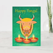 Gelukkige Pongal, met koe en kaarsen Kaart (Voorkant)