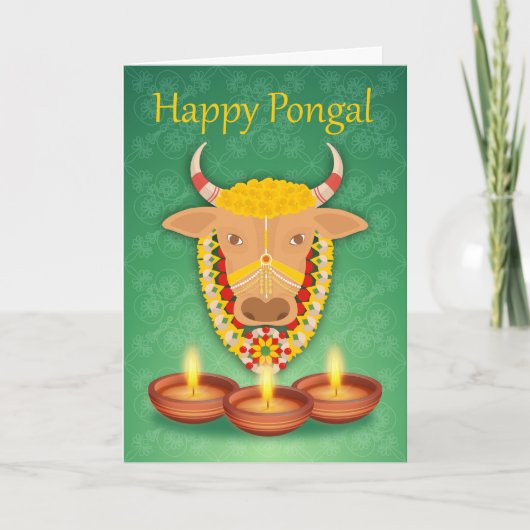 Gelukkige Pongal, met koe en kaarsen Kaart (Voorkant)