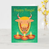 Gelukkige Pongal, met koe en kaarsen Kaart (Gele Bloem)