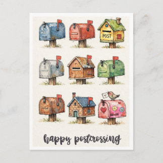 Gelukkige Postcrossing Aquarel Brievenbus Illustra Briefkaart