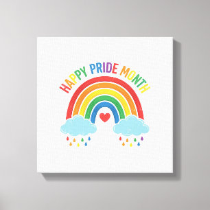 Gelukkige Pride Maand Regenboog Vintage Graveersti Canvas Afdruk