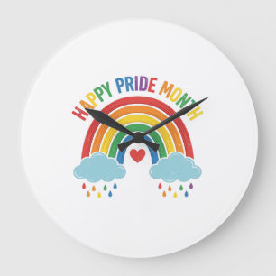 Gelukkige Pride Maand Regenboog Vintage Graveersti Grote Klok
