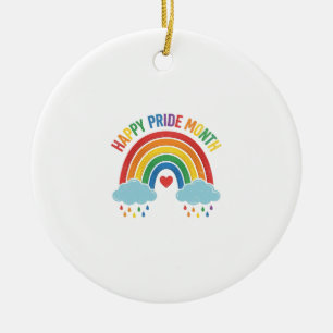 Gelukkige Pride Maand Regenboog Vintage Graveersti Keramisch Ornament