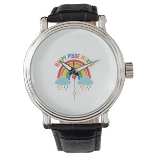 Gelukkige Pride Maand Regenboog Vintage Gravure On Horloge