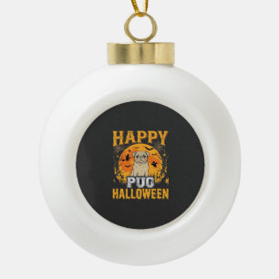 Gelukkige Pug Halloween Griezelen Hond Design_1 Keramische Bal Ornament