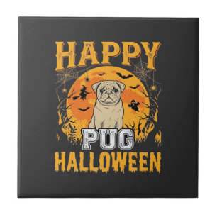 Gelukkige Pug Halloween Griezelen Hond Design_1 Tegeltje