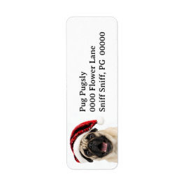 Gelukkige Pug met glinsterende rode kerstman hoed  Etiket