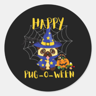 Gelukkige Pug-O-Ween Grappige Hond Pug Halloween Ronde Sticker