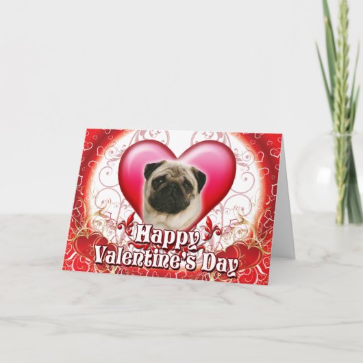 Gelukkige Pug van de Valentijnsdag Feestdagen Kaart (Voorkant)