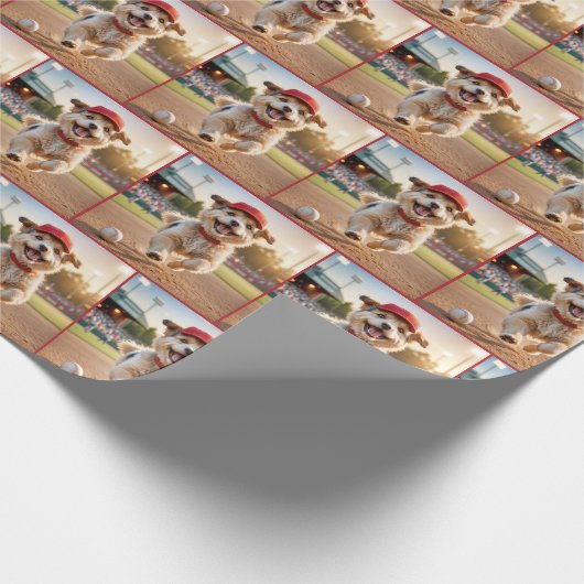 Gelukkige puppy die op een honkbalveld rent cadeaupapier (Hoek)