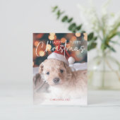 Gelukkige Puppy Kerstmis foto Briefkaart (Staand voorkant)