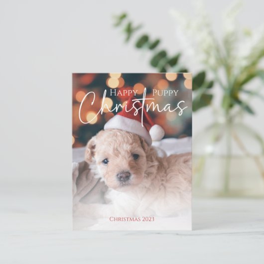 Gelukkige Puppy Kerstmis foto Briefkaart (Staand voorkant)